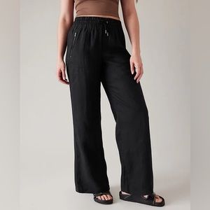 ATHLETA CABO LINEN WIDE LEG PANTS • black • size 18